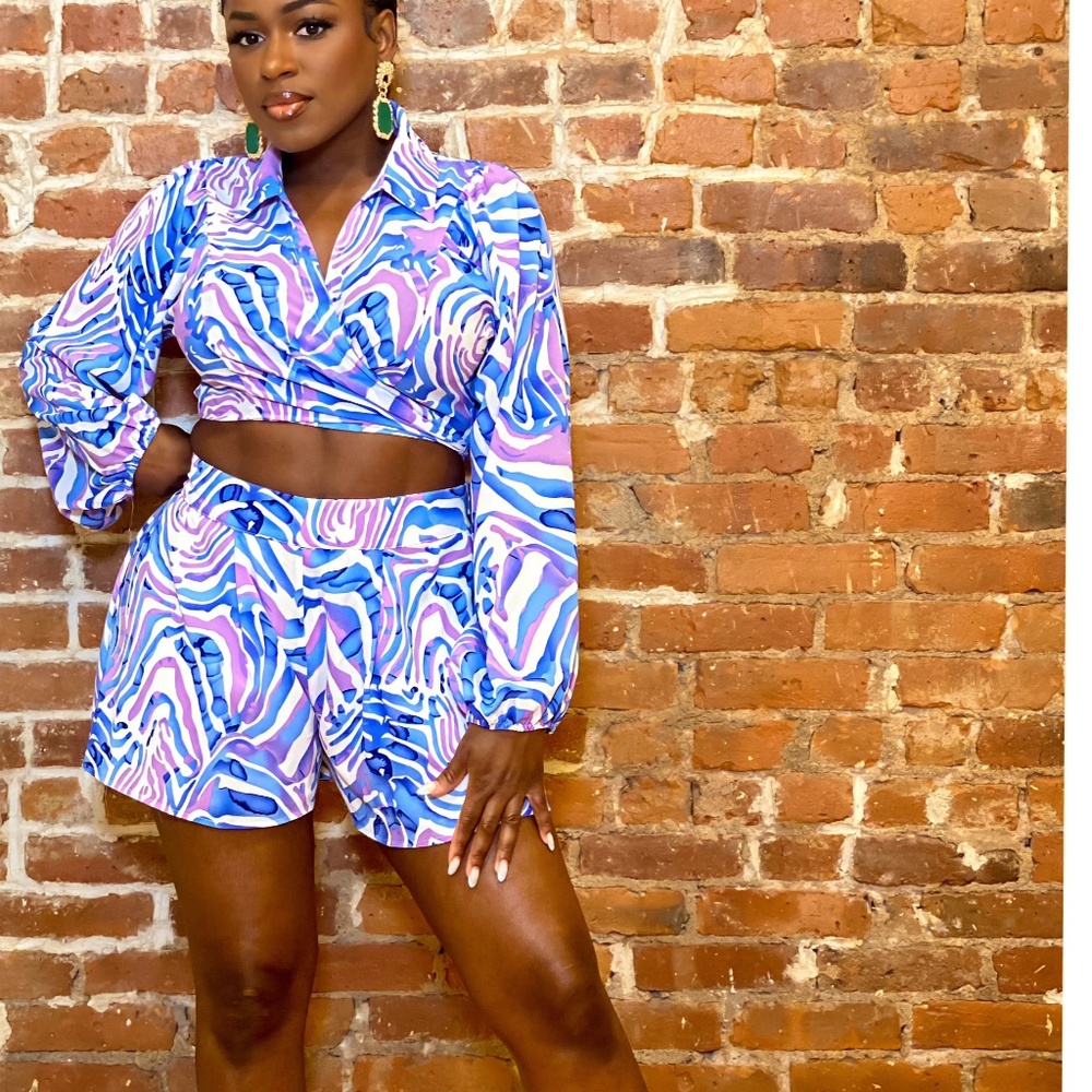 Animal Print Shirt Short Set